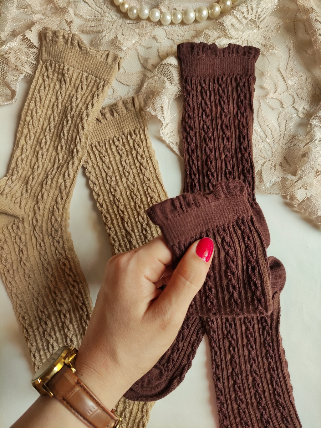 جوراب ساقدار قهوه ای