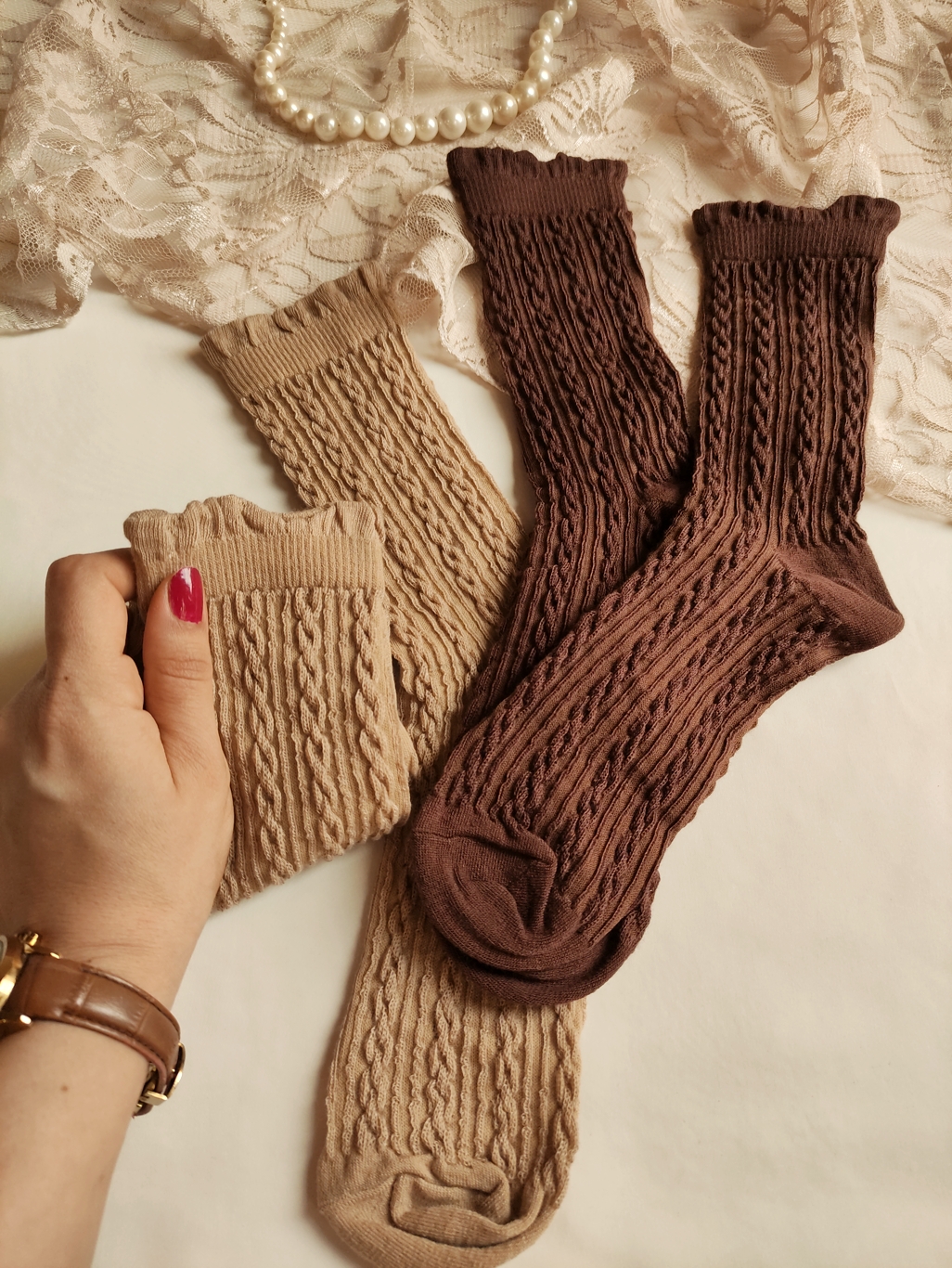 جوراب ساقدار قهوه ای